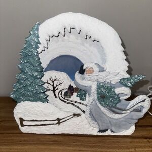 1988 Tampa Bay Mold Co. Ceramic Santa in the Snow Night Lighted New Light Rare!